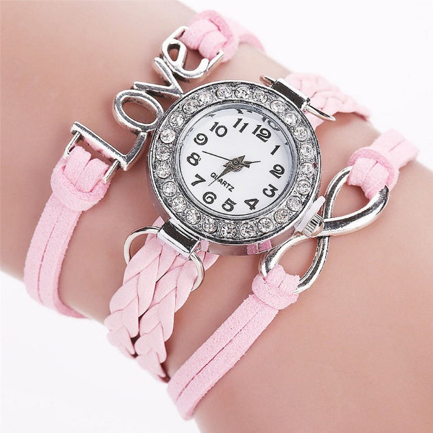 LOVE Korean velvet strap with women's diamond winding bracelet watch
