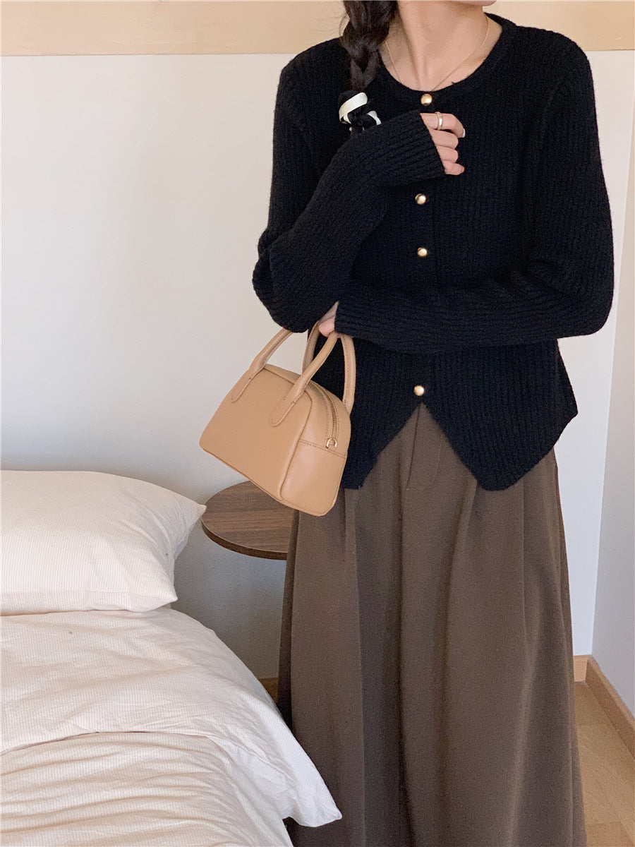 Irregular Crew Neck Knitted Cardigan Slim-fit Sweater Coat