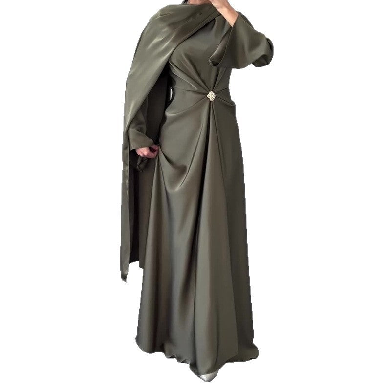 New Irregular-knit Waist-cinching Green French-style Elegant Maxi Dress