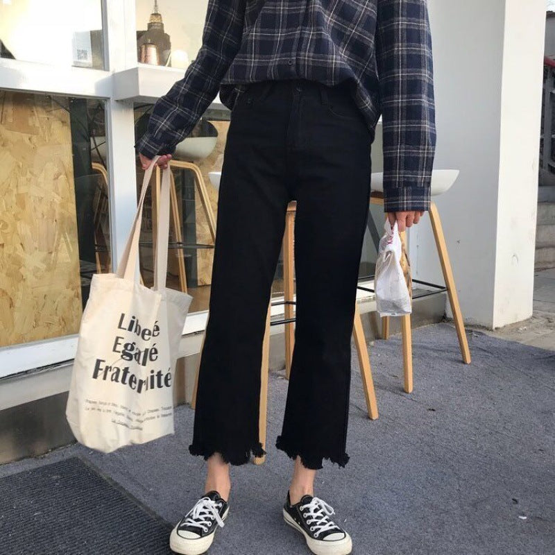 Flared Denim Jeans For Women Straight Loose-fit Pants Retro