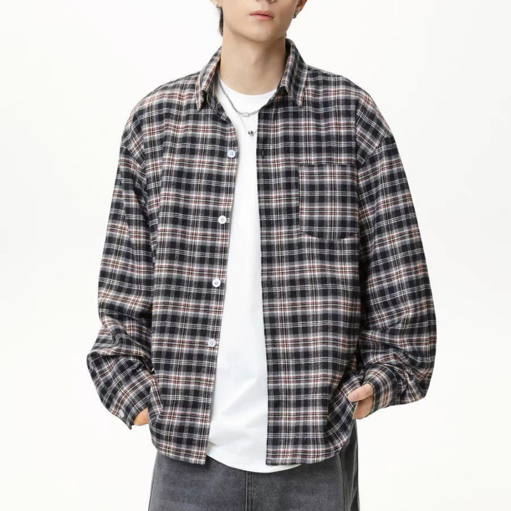 Retro Classic Red And Blue Plaid Long-sleeve Shirt