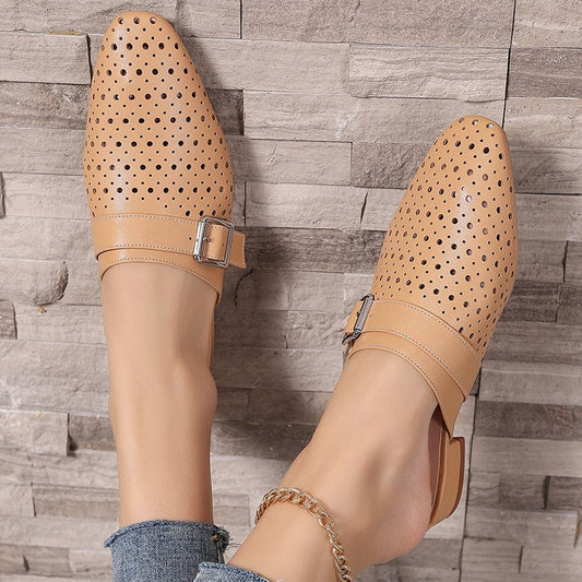 Closed-toe, Back-strap, Buckle-fastened Flat Womens Slippers