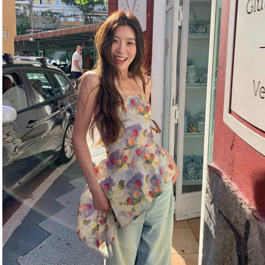 Pure And Alluring Style Oil Painting Print Tube Top For Women