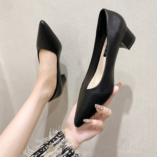 Round Head Thick Bottom Casual Women's Low-cut High Heels