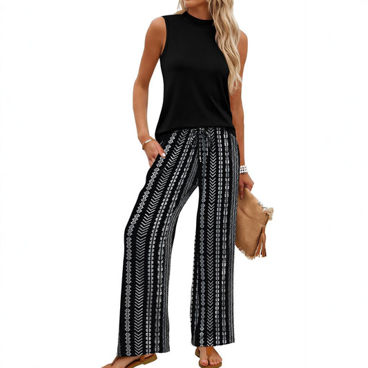 European And American-style Slim-fit Printed Casual Set