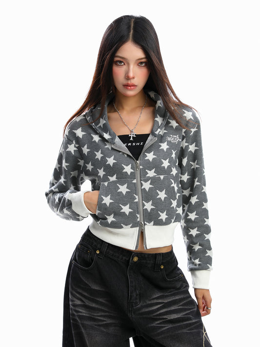 Full Printed XINGX Hooded Short Sweater Women's Cardigan Zipper Coat