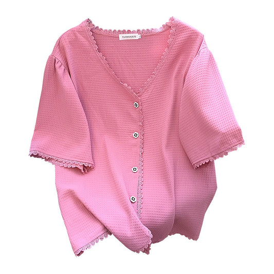 Plus Size Women's Top T-shirt With Short Sleeves Cardigan