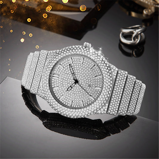 Luxury Style Diamond-embedded Watch Men's Color Calendar Quartz Watch