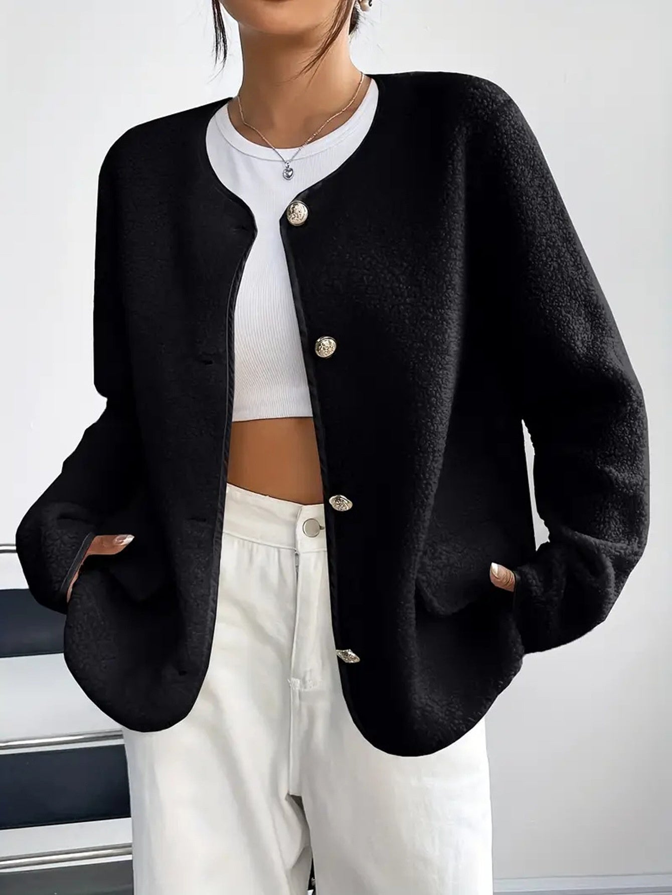 Women's Solid Color Buttons Jacket Long