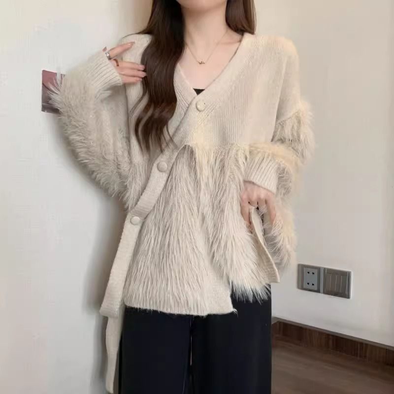 Knitted Cardigan Fringe Collar Temperament Sweater Coat