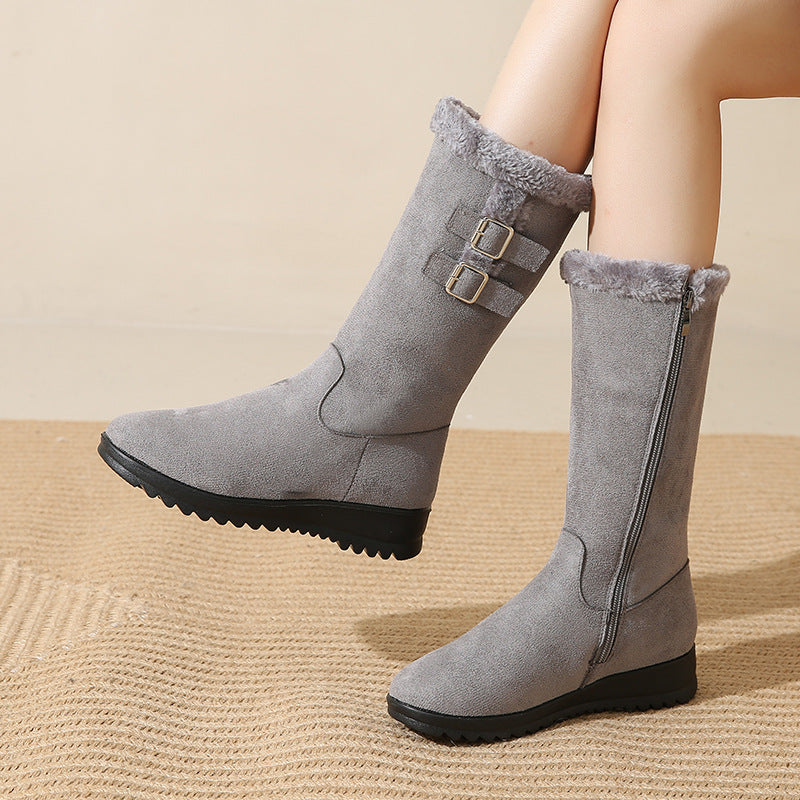 Mid-calf Fleece-lined Extra-thick Versatile Womens Boots For Warmth