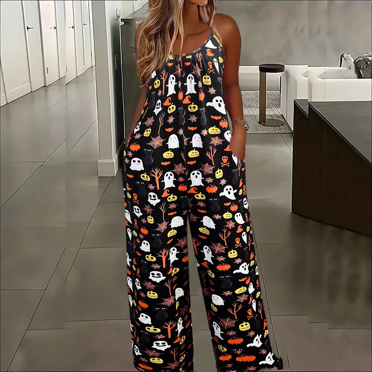 Female Creative Versatile Printing Gallus Siamese Trousers