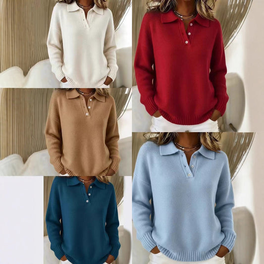 Løs og blød langærmet sweaterskjorte med revers til kvinder