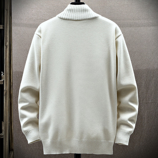 Autumn And Winter Leisure Fleece-lined Men's Cardigan Long Sleeve Youth Popularity Stand Collar Sweater