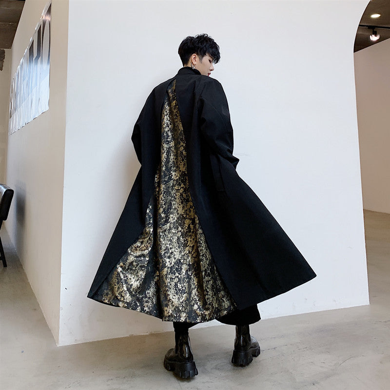 Japanese Minority Gorgeous Splicing Men's Domineering Personalized Elegant Mid-length Windbreaker Without Buckle