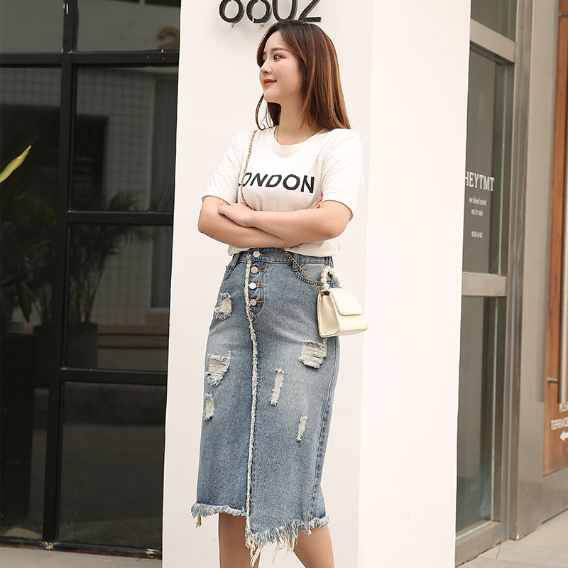 Junjun Xintang Denim Plus-size Women's Bodycon Skirt