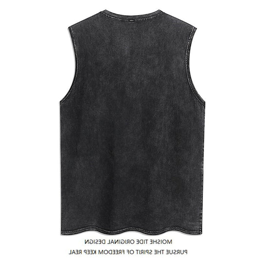 Retro Goth Washed Printed Sleeveless Vest Men's Summer Loose Fashion Brand High Street Sports T-shirt Couple