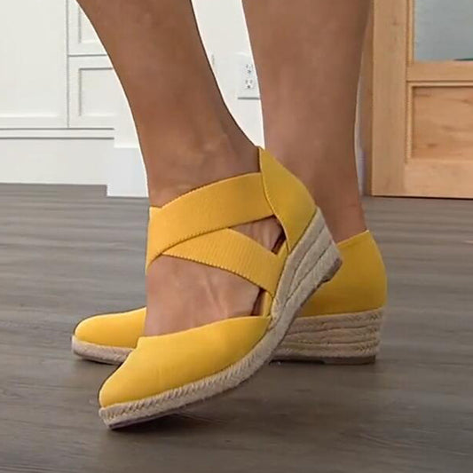 Women's Casual Slope Heel Hollow Roman Single Shoes