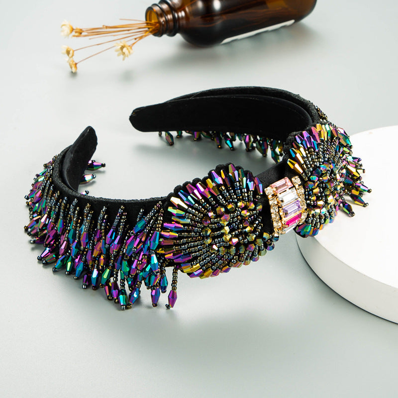 Baroque Crystal Fringed Headband With Wide Side