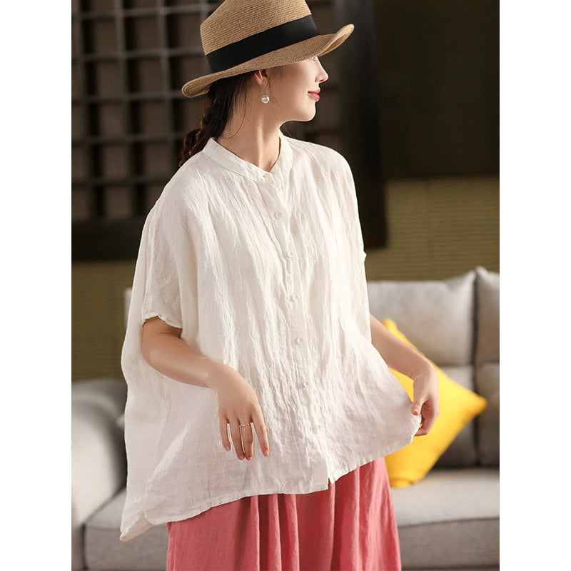 Korean-style Artistic Cotton-linen Short-sleeve Shirt Top