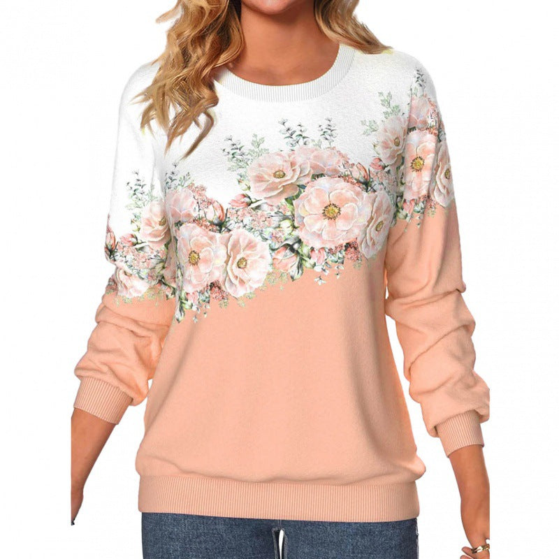 Damebeklædning Rund Hals Langærmet Blomstret 3D-printet Pullover Sweatshirt