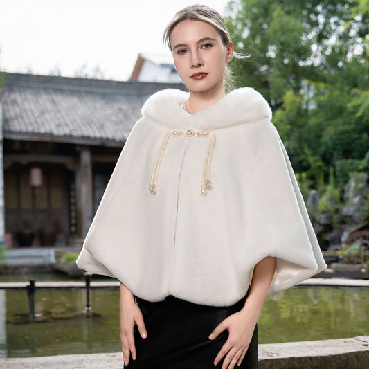 New Plus Size Cloak Knitted Plus Fluff Thickened Fur Shawl