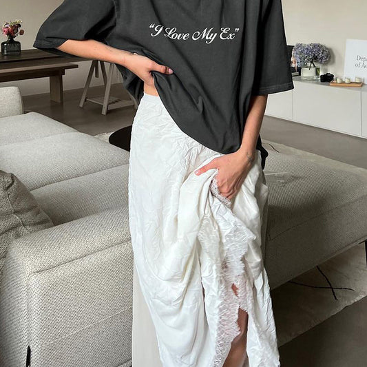 Irregular Mid-Length Lace Patchwork Skirt
