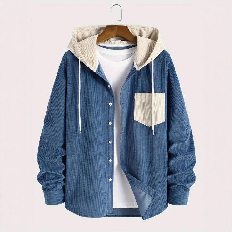 Striped Cardigan Shirt Men's Button Corduroy Jacket