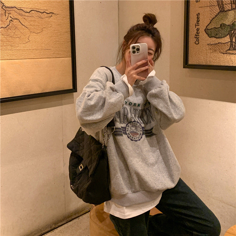 Retro False Two-piece Sweaters Women's Loose Thin Coat