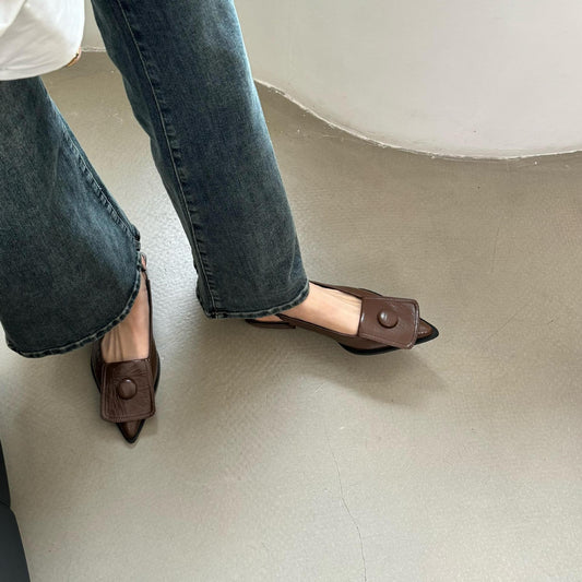 Low-cut Low Heel Closed Toe Sandals Women's Pointed Toe Shoes Back Strap