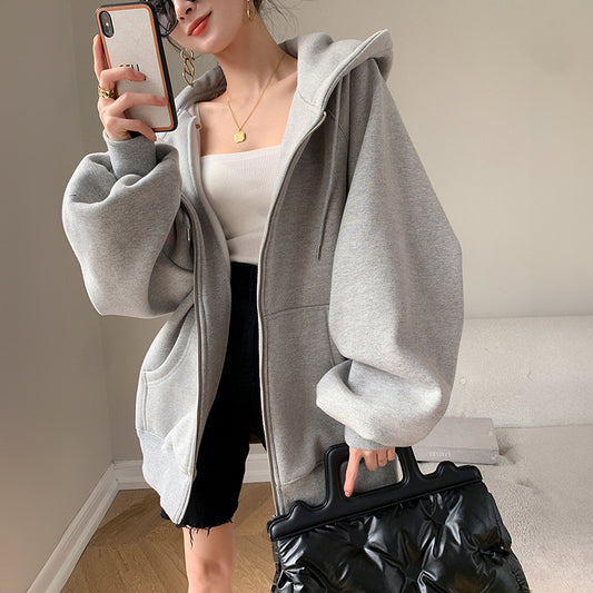 Women's Sweater Fleece Zipper Cardigan Hooded Coat