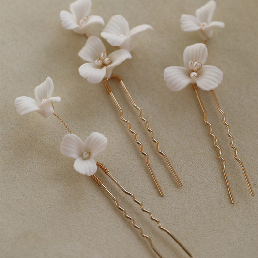 Ceramic Flower Combination Freshwater Pearl Hair Fork