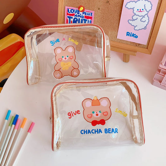 Cute Cha Cha Bear Large Capacity Transparent Travel Cosmetic Bag