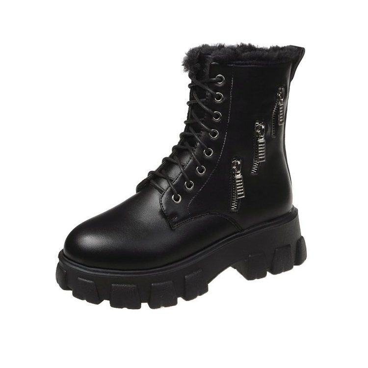 Round Head Square Heel Cotton High Heel Rubber Martin Boots