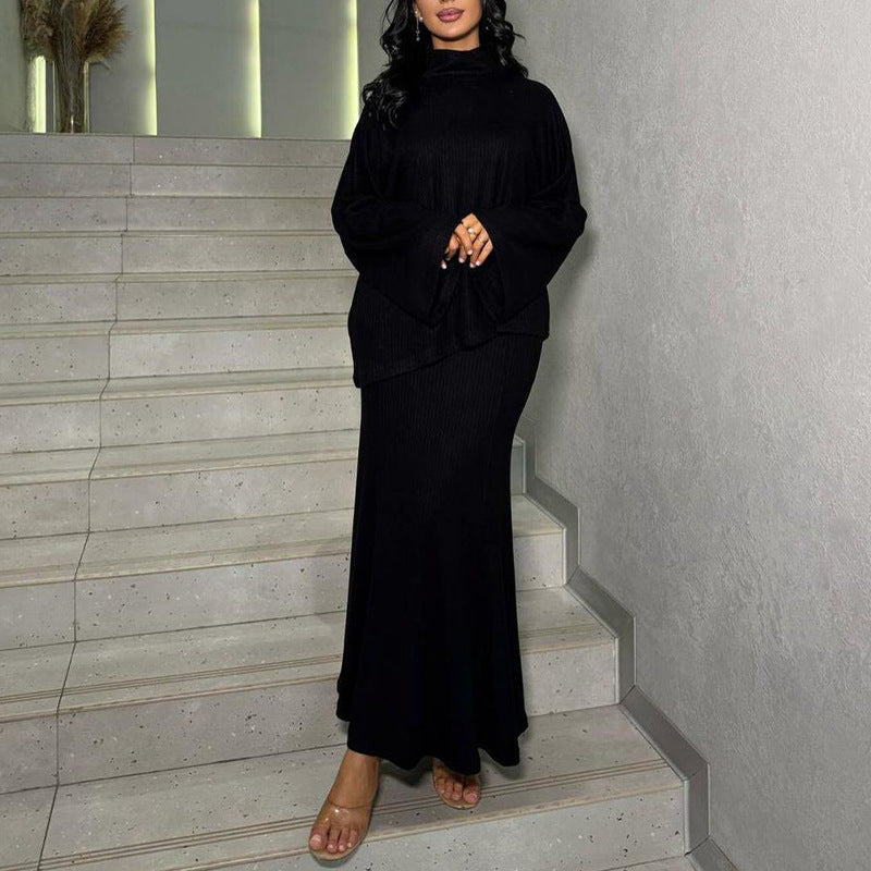 Turtleneck Loose-Fit Knitted Skirt And Top Two-Piece Set For FallWinter