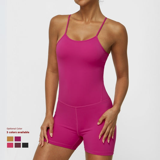 Thin Strap Yoga Clothes Shorts Suit Nude Feel One-piece Workout Top