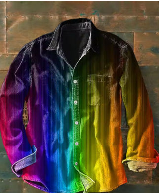 Retro Color Matching 3D Printed Men's Long Sleeve Button Shirt