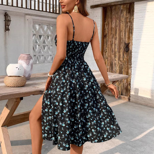 Womens Floral Print High-Slit Dress