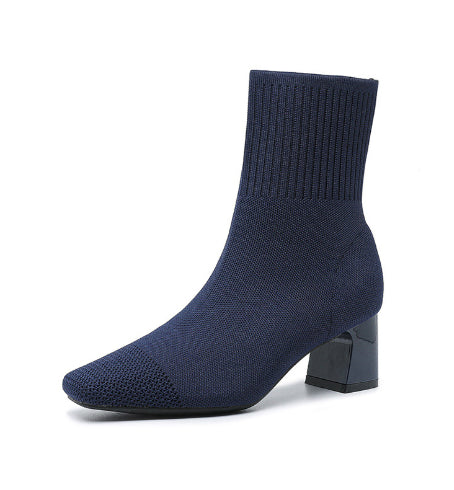 Large Size Thick Heel Pointed Women's Stretch Boots
