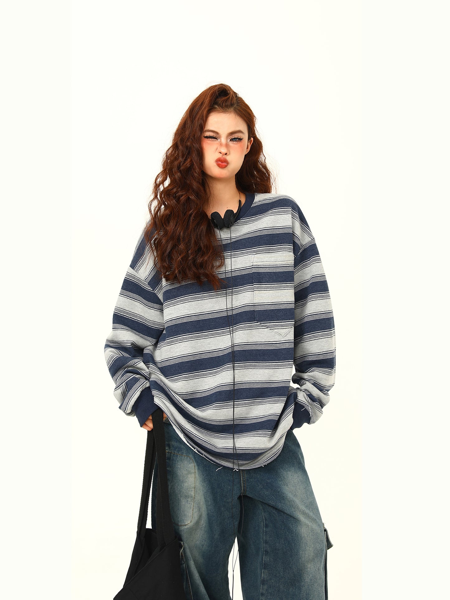 Vintage Stripe Long-sleeved T-shirt Women's Casual Bottoming Shirt Top