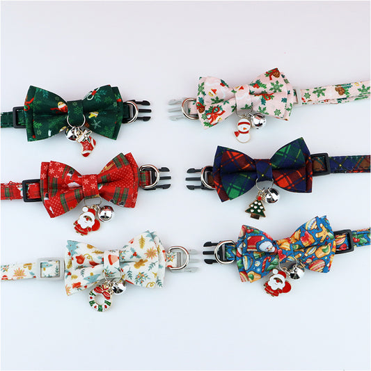 Polyester Christmas Series Pet Bow Collar