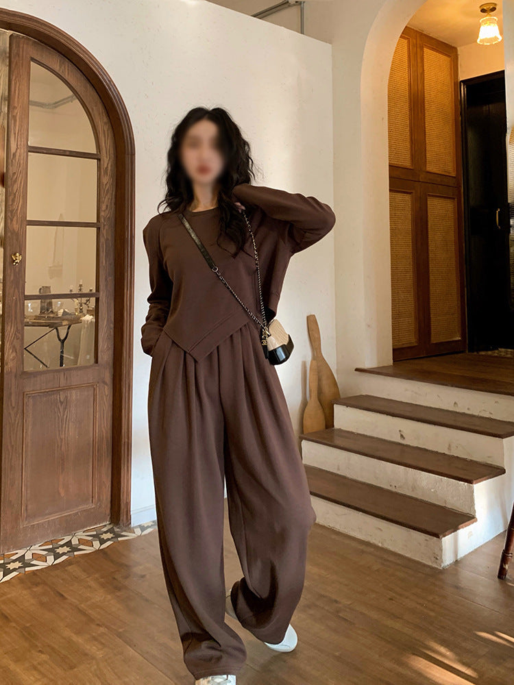 Irregular Sweatshirt And Wide-leg Pants Two-piece Set