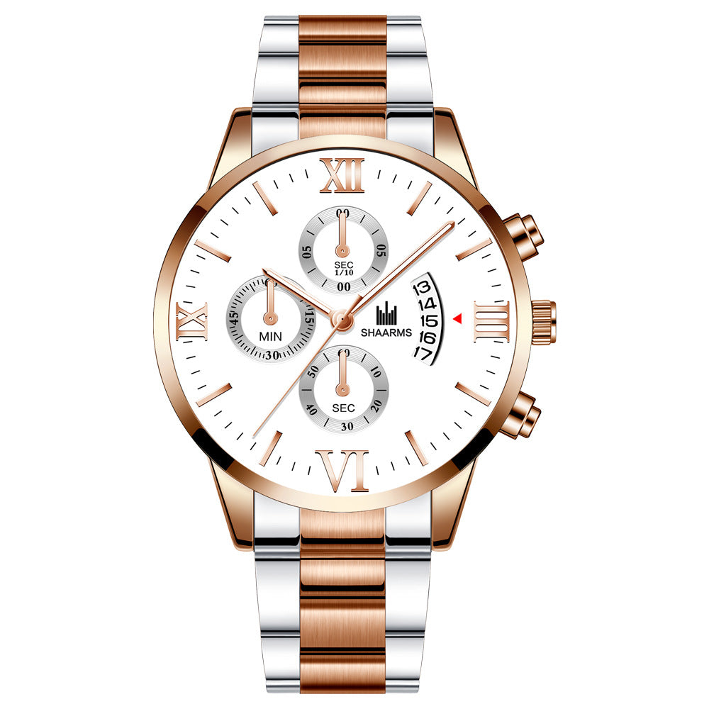Fashion Men's Simple Steel Belt With Calendar Quartz Watch