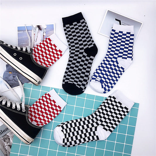 European and American street trend high socks female men's plaid students wild long socks