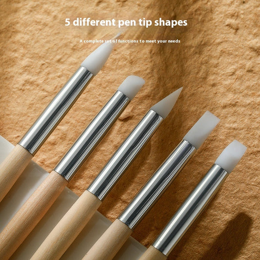 Manicure Implement Wooden Pole 5 PCS Japanese Multi-functional Silicone Pen