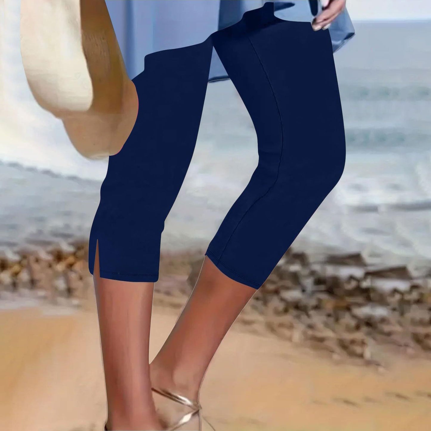Women's Solid Color Breathable Slimming Split Cropped Pants