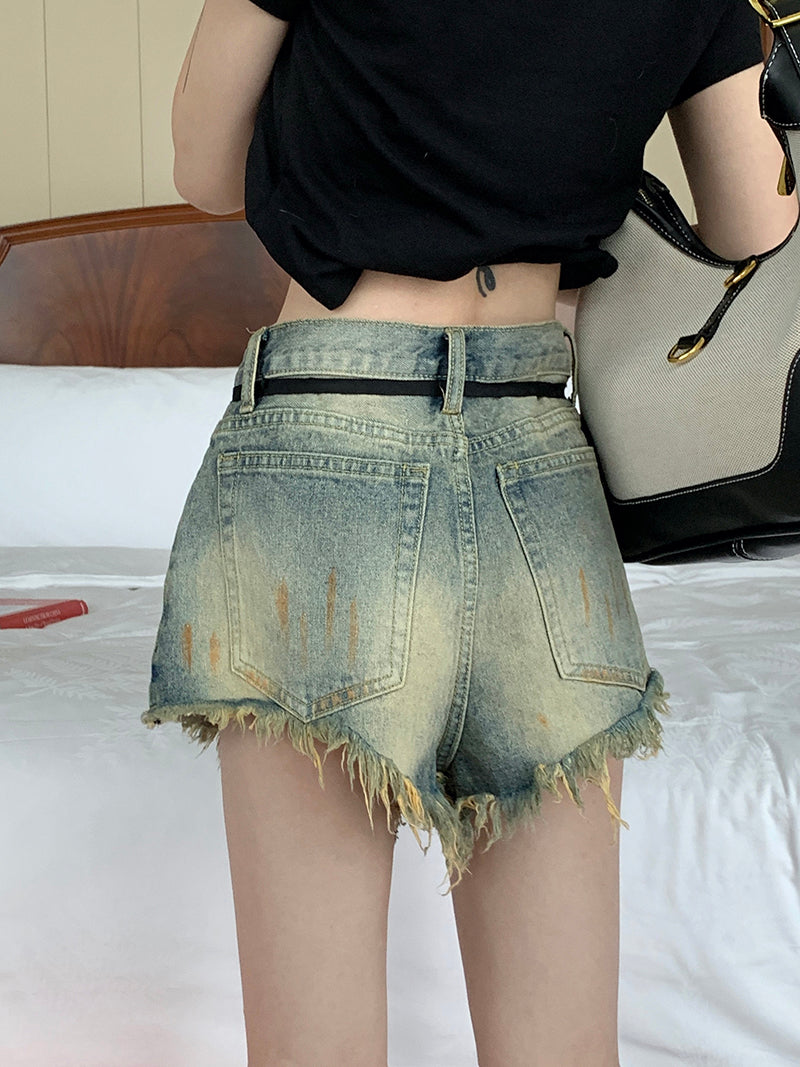 Women's Summer High Waist Vintage Raw Edge Denim Shorts