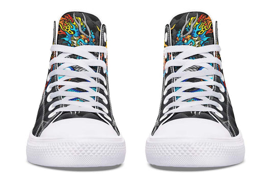 Men's And Women's Fashion Color Printing High-top Canvas Shoes