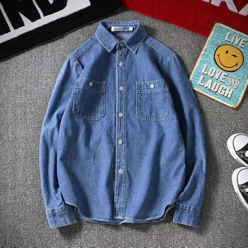 Spring And Autumn Denim Shirt Men's Korean-style Slim Fit