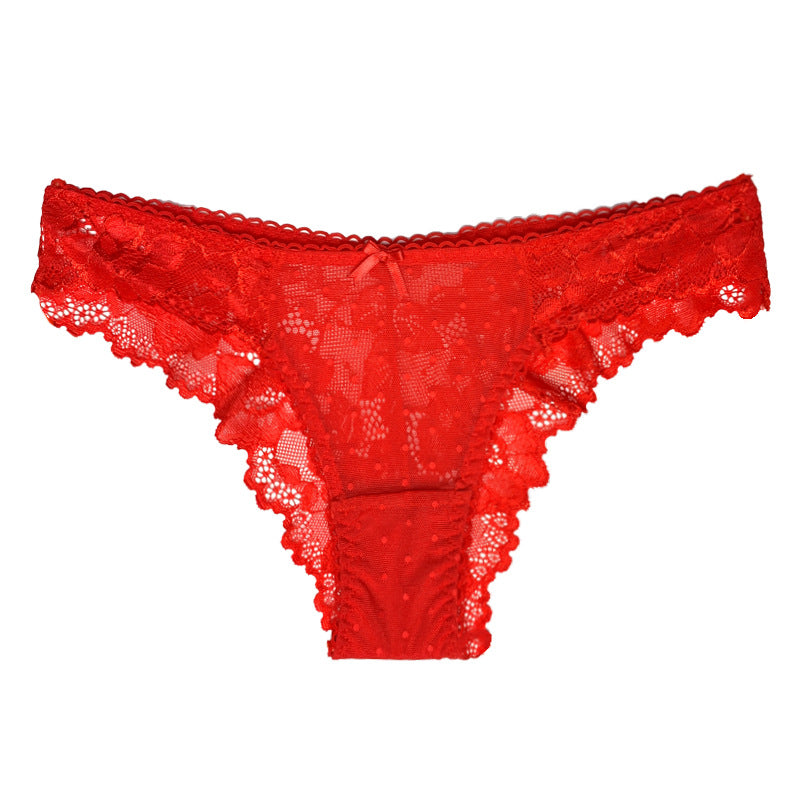 Sultry Lace-trimmed Low-rise Thong High-slit Mid-hip Underwear In European And American Style
